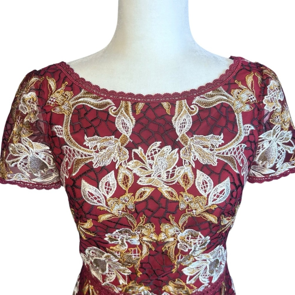 MARCHESA NOTTE Embroidered Guipure Tea Dress 4 Floral Metallic Party Evening - Picture 9 of 16